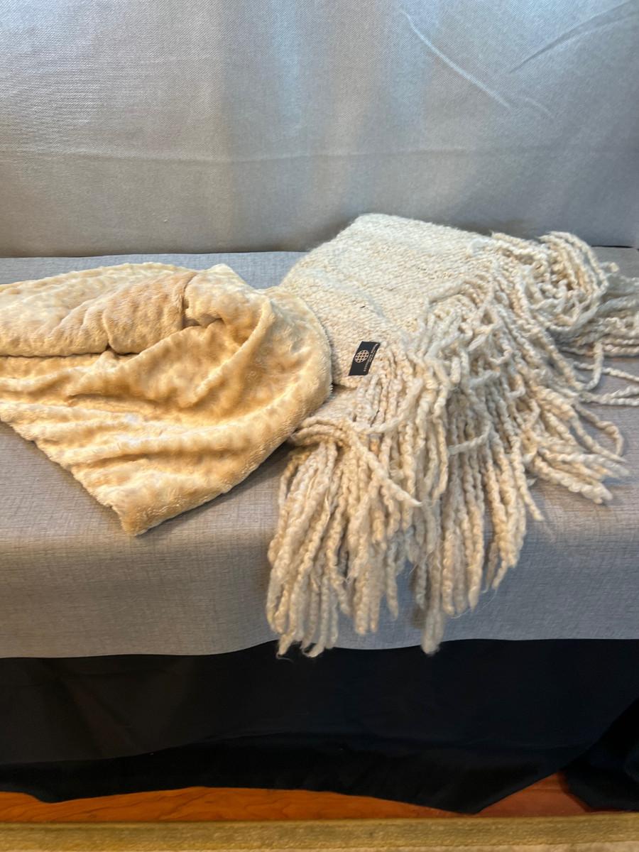 2 High Quality Tan Toned Throws, 1 is Wool