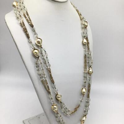 Vintage Glass And Faux Pearl x long Costume Necklace