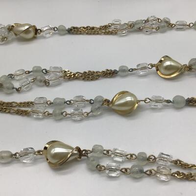 Vintage Glass And Faux Pearl x long Costume Necklace