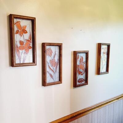 4PC VINTAGE TURNER "STAINED GLASS" WALL ART