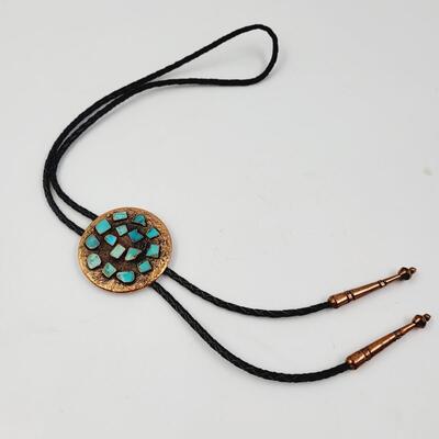 BEAUTIFUL COPPER & TURQUOISE BOLO TIE