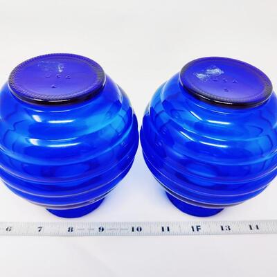 VINTAGE COBALT BLUE RIBBED VASES MARKED USA