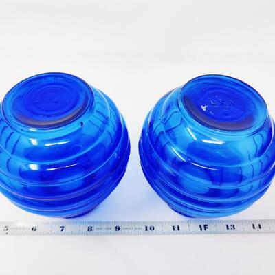 VINTAGE COBALT BLUE RIBBED VASES MARKED USA
