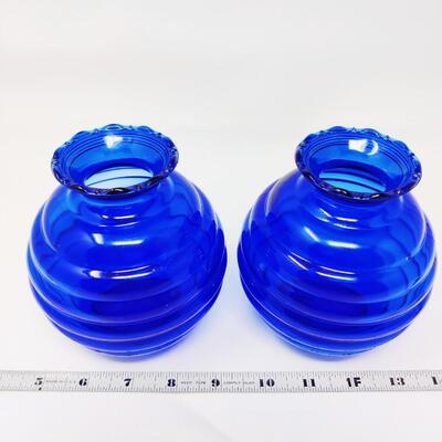 VINTAGE COBALT BLUE RIBBED VASES MARKED USA