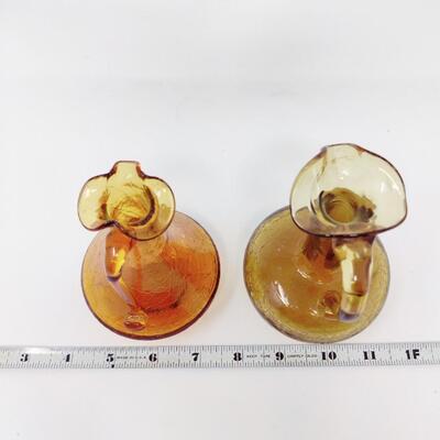 VINTAGE AMBER CRACKLE GLASS PETITE PITCHER VASES