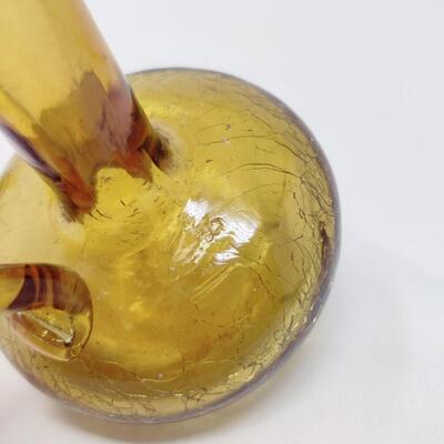 VINTAGE AMBER CRACKLE GLASS PETITE PITCHER VASES