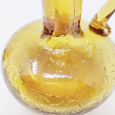 VINTAGE AMBER CRACKLE GLASS PETITE PITCHER VASES
