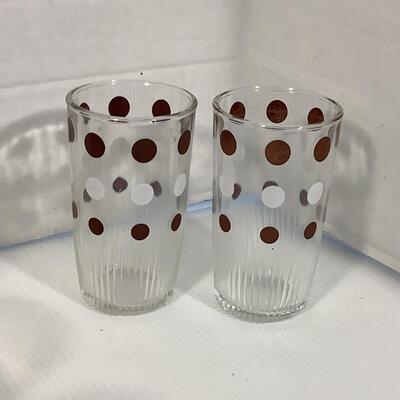 Lot 3045. Pair of Vintage Hazel Atlas Brown and White Dot Glasses & Eight Mid-Century Modern Smokey Bierglasses