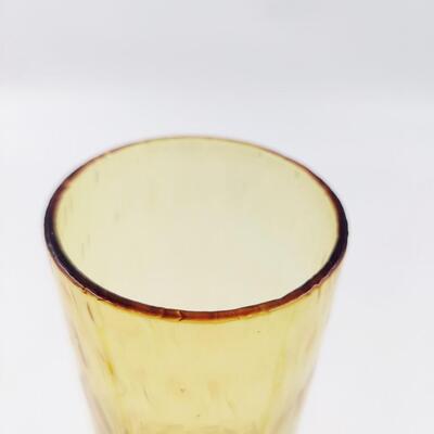 VINTAGE AMBER GLASS OPTIC CYLINDER VASE W/ CLEAR TWISTED STEM