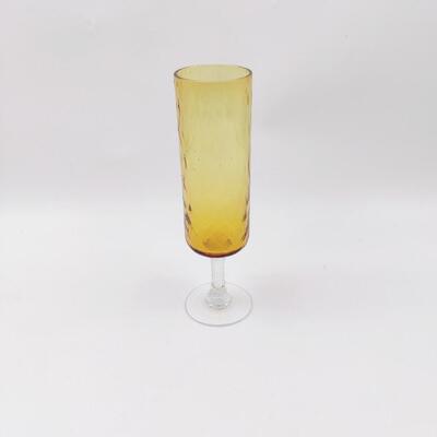 VINTAGE AMBER GLASS OPTIC CYLINDER VASE W/ CLEAR TWISTED STEM