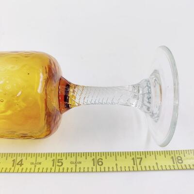 VINTAGE AMBER GLASS OPTIC CYLINDER VASE W/ CLEAR TWISTED STEM