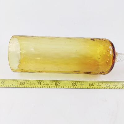 VINTAGE AMBER GLASS OPTIC CYLINDER VASE W/ CLEAR TWISTED STEM