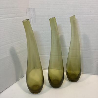 Lot 3047 Three Mid-Century Modern Yellow Blenko Bent Neck Hand Blown Glass Vases