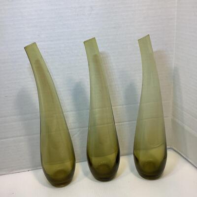Lot 3047 Three Mid-Century Modern Yellow Blenko Bent Neck Hand Blown Glass Vases