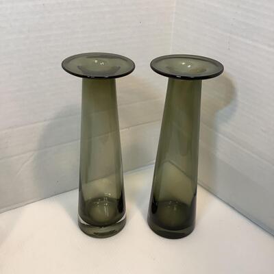 Lot 3048. Pair of Vintage 1960â€™s Mid-Century Modern Blenko Oversized Smokey Gray Hand Blown Glass Vases