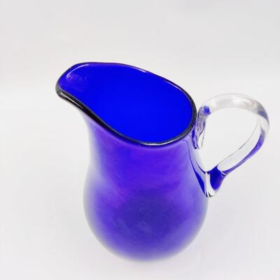 MAGNIFICENT VINTAGE DEEP COBALT BLUE GLASS PITCHER