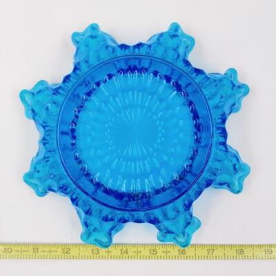 STELLAR VINTAGE FENTON COLONIAL BLUE THUMBPRINT PATTERN RUFFLE BOWL