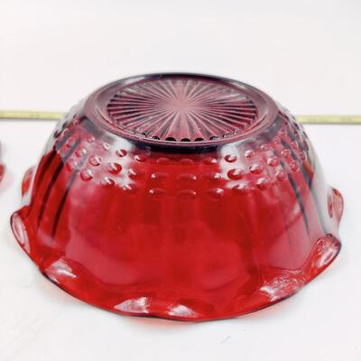 PAIR OF RUBY RED MID CENTURY SERVING BOWLS