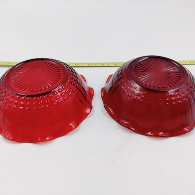PAIR OF RUBY RED MID CENTURY SERVING BOWLS