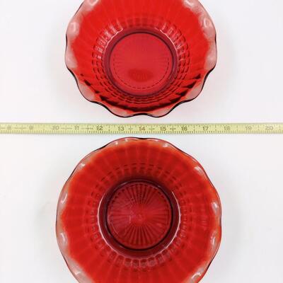 PAIR OF RUBY RED MID CENTURY SERVING BOWLS