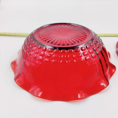 PAIR OF RUBY RED MID CENTURY SERVING BOWLS