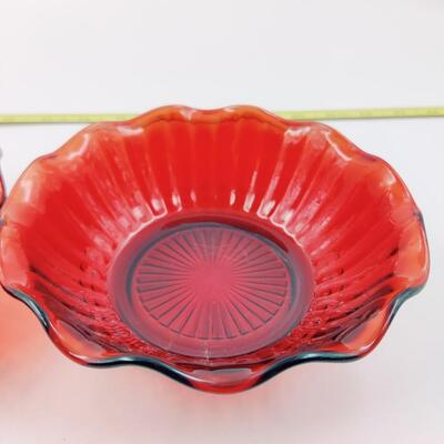 PAIR OF RUBY RED MID CENTURY SERVING BOWLS