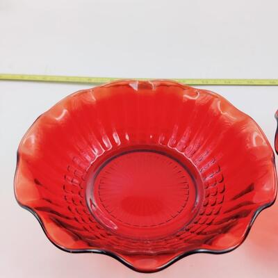 PAIR OF RUBY RED MID CENTURY SERVING BOWLS