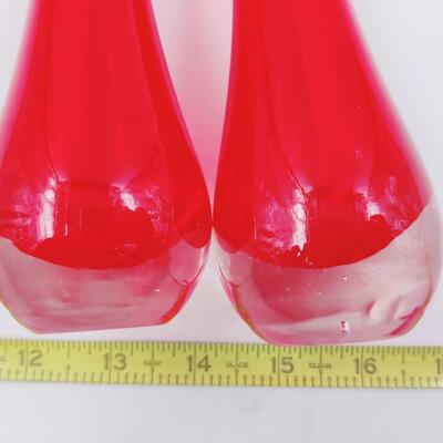 FABULOUS MID CENTURY RED TEAR DROP VASE PAIR