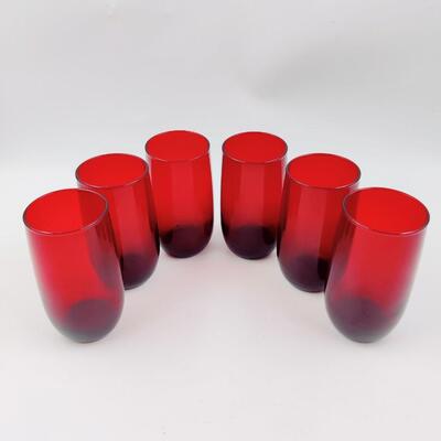 VINTAGE ANCHOR HOCKING ROYAL RUBY RED GLASS TUMBLERS 6PCS