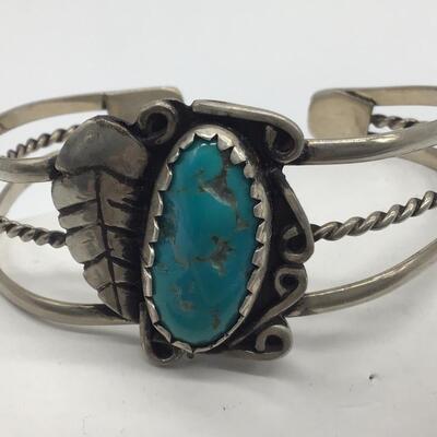 Vintage Chunky Turquoise And Silver Bracelet