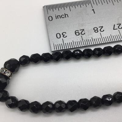 Beautiful Black Glass Beaded Necklace   With Faux Diamond Accents