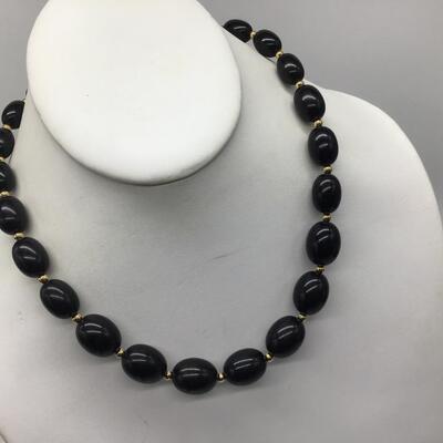 Vintage Monet Black Beaded Necklace With Gold Tone Accent