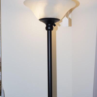 TORCHERE STYLE FLOOR LAMP 6FT TALL W/FROSTED GLASS SHADE/BLACK