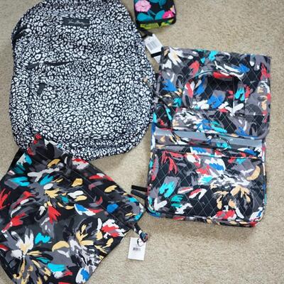GROUPING OF THREE VERA BRADLEY ITEMS TO INCLUDE KNAPSACK , TRAVEL CASE, SMALL POCKET , PULL STRING BAG