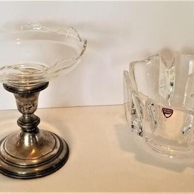 Lot #112 ORREFORS Swedish Crystal Bowl and Sterling Silver base Compote