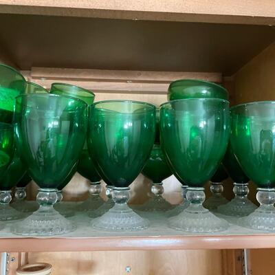 Green glass goblets