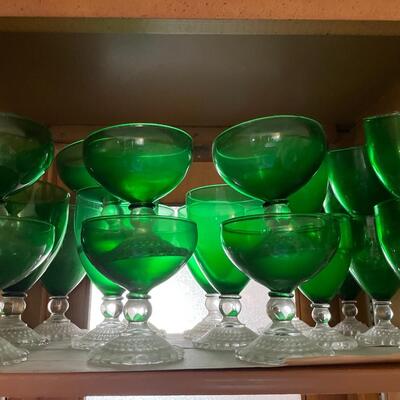 Green glass goblets