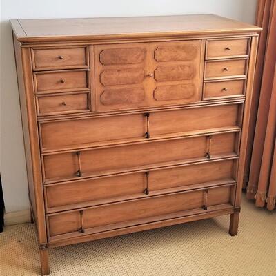 Lot #143  Fantastic Mid-Century Modern Tamerlane (Thomasville) Chest with built in mirror/desk