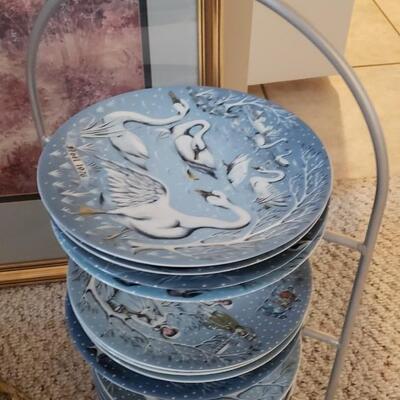 Limoges 12 days of Christmas  plates & 2 artificial plants