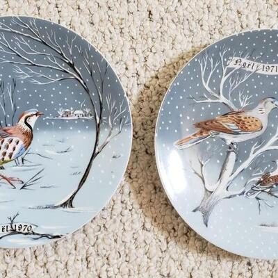 Limoges 12 days of Christmas  plates & 2 artificial plants