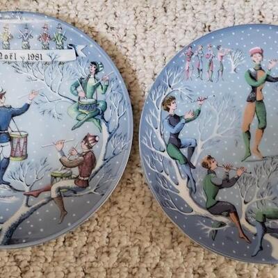 Limoges 12 days of Christmas  plates & 2 artificial plants