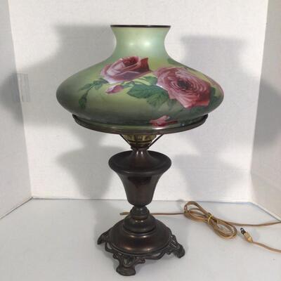 3128 Vintage Handpainted Glass Shade Lamp
