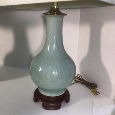 3130 Pair of Ethan Allen Celedon Ceramic Lamps