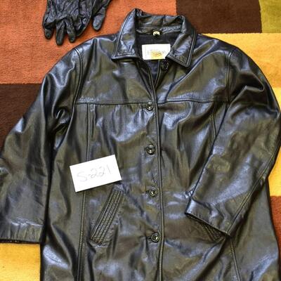 Large Black leather jacket and gloves