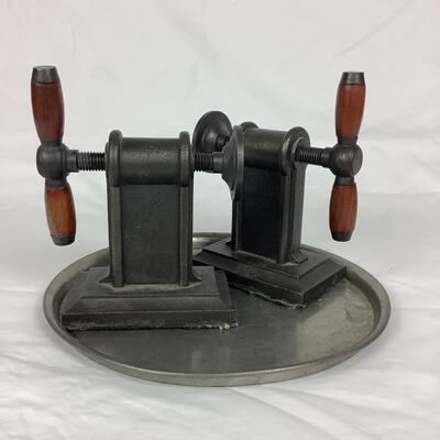 3113 Contemporary Industrial Clamp Bookends/Stieff Pewter Tray