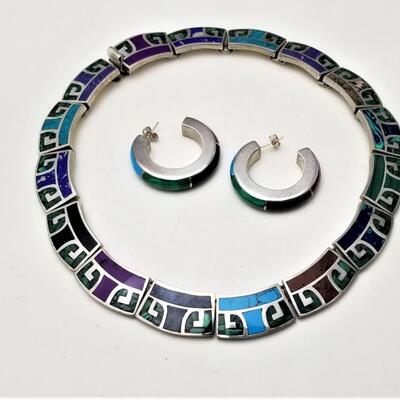 Lot #149  Stunning Mexican Silver Set - Necklace and Earrings