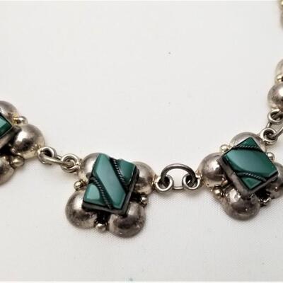 Lot #151  Vintage Sterling and Malachite Necklace, Matching Bracelet & Earrings - Mexican Silver