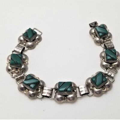 Lot #151  Vintage Sterling and Malachite Necklace, Matching Bracelet & Earrings - Mexican Silver