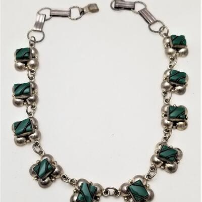 Lot #151  Vintage Sterling and Malachite Necklace, Matching Bracelet & Earrings - Mexican Silver