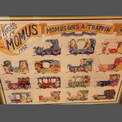 1992 Knights of Momus Official Framed Parade Print - Momus Goes A-Trappin